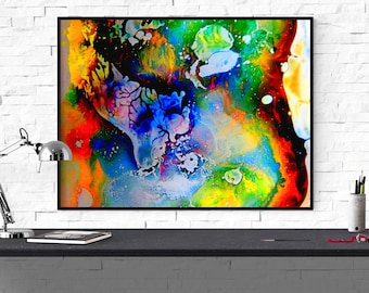 abstract art, psychedelic painting, trippy art print, abstract psychedelic wall art, colorful large wall art "contemporary psychedelia 2"