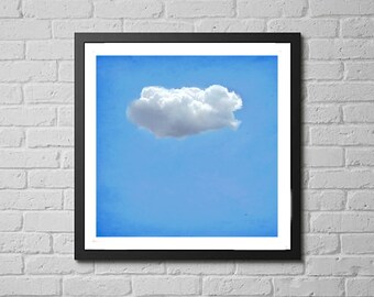 stampa fotografica nuvola, arte della parete del cielo, arte della natura minimale, arte della parete grande bianca blu, decorazione della natura eterea, stampa quadrata "piccola nuvola"