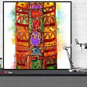 totem pole art print, animal illustration art print, colorful large wall art, spirit animal wall art, canvas art  &quot;spirit animal totem pole&quot;