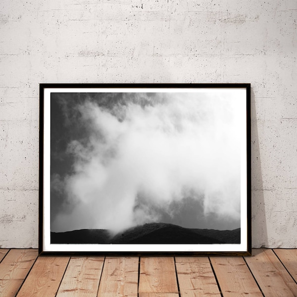 minimal landscape photography print, foggy marine layer art print, black and white large wall art, California landscape print"Big Sur mist"