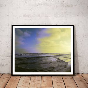 beach photography print, coastal wall art, beach decor, yellow blue large wall art, ocean photography, beach canvas, Newport Beach waves image 1