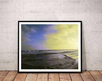 beach photography print, coastal wall art, beach decor, yellow blue large wall art, ocean photography, beach canvas,  "Newport Beach waves"