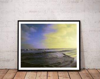 Strandfotografie Druck, Küstenwandkunst, Strand Dekor, gelb blau große Wandkunst, Ozeanfotografie, Strand Leinwand, "Newport Beach Waves"