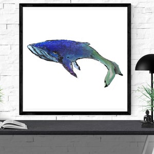 Wal Kunstdruck, Tier Illustration Druck, Wal Malerei Kunst, Leinwand Wandkunst, Strand Dekor, Wal Illustration, Ozean Kunst "Buckelwal"