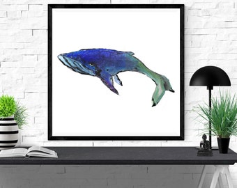 whale art print, animal illustration print, whale painting art, canvas wall art, beach decor, whale illustration, ocean art "humpback whale"