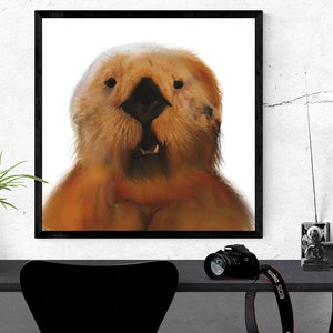 otter print, endangered species animal illustration art, brown large wall art, large animal portrait, otter pic  &quot;Southern Sea Otter&quot;