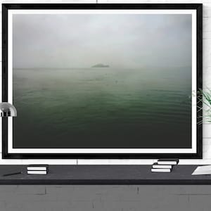 Alcatraz photography print, San Francisco Bay wall art, nautical art print, sea green large wall art, ocean print &quot;foggy Alcatraz Island&quot;