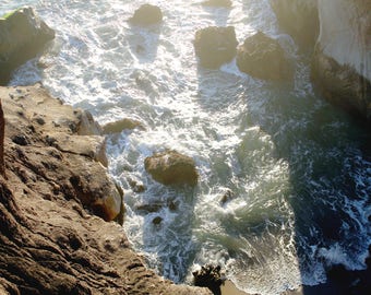 strand kunst fotografie print, Stille Oceaan grote muur kunst, lucht strand kunst, Californië zeegezicht print, oceaan canvas "rotsachtige oceaan klif"