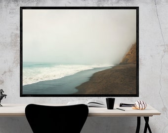 Nebliger Strand Wandkunst, Küsten Kalifornien Kunstdruck, große Leinwand Druck, blau graue Wohnkultur, Point Reyes Fotografie Druck "foggy seashore"
