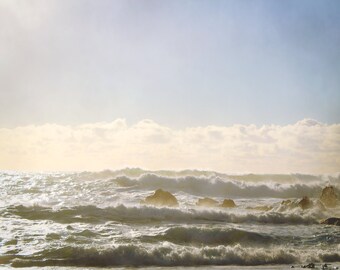 ocean photography art print, coastal wall art, beach decor, ocean canvas print, waves wall art, seascape art print  "sunset ocean waves"