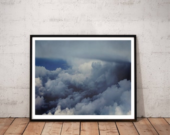 cloud photography wall art, sky photography, blue wall art, bedroom art, nature art print, clouds art, dark blue decor  "Cumulus Canyon"