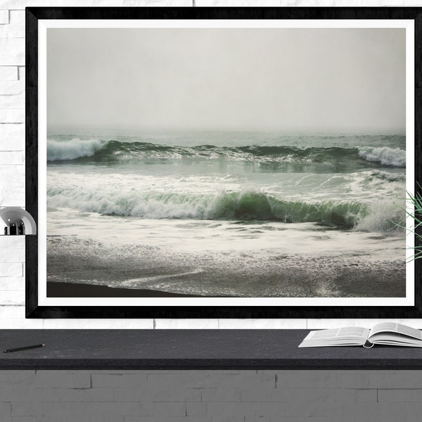 beach photography, Point Reyes California art print, beach decor, teal cyan blue green large wall art, ocean photo "sea green ocean waves"