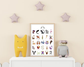 alphabet poster, alphabet nursery wall art, ABC print, animal alphabet art print, children's wall art , ABC wall art,  "Animal Alphabet"