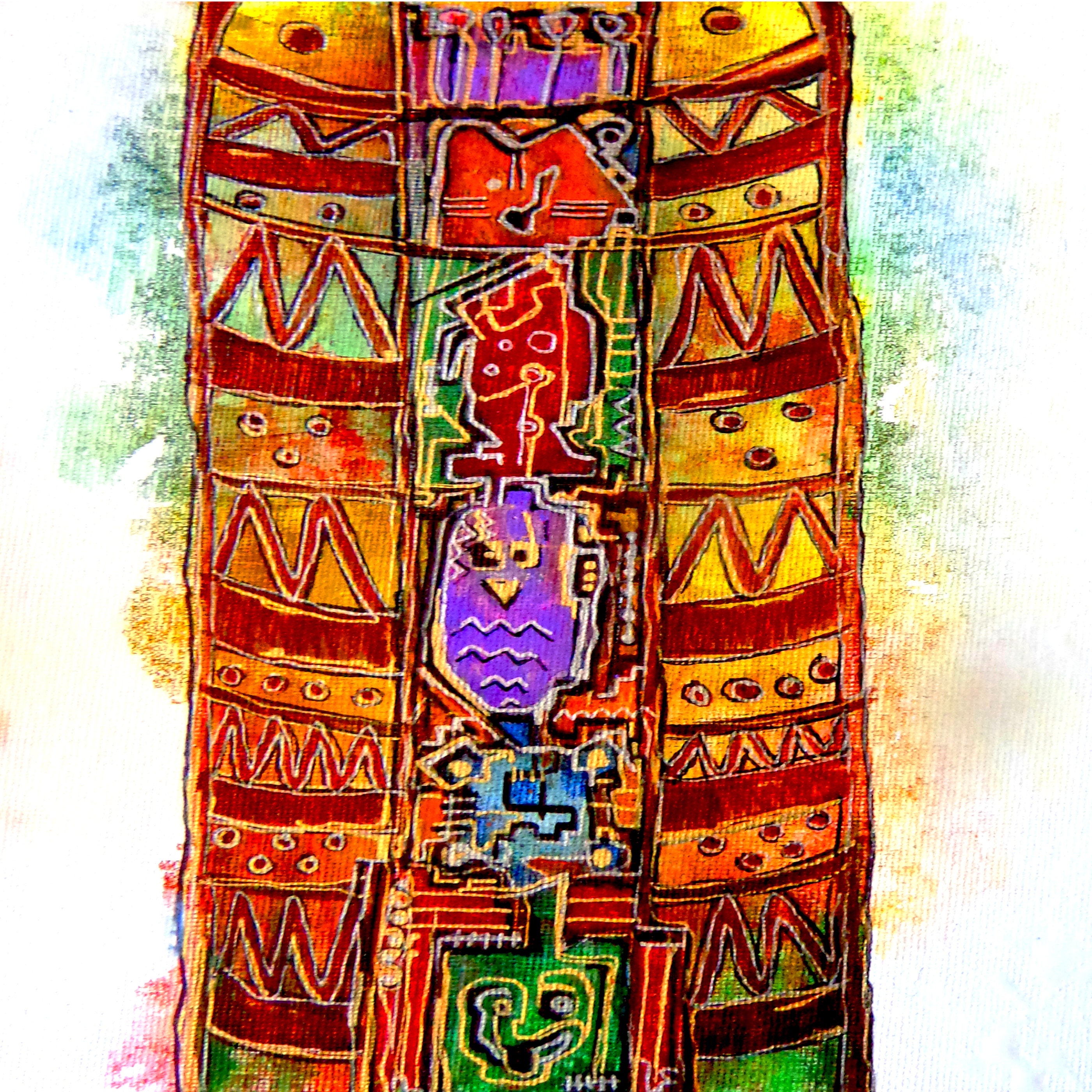 Totem pole art print / animal owl fish cat turtle bear Etsy