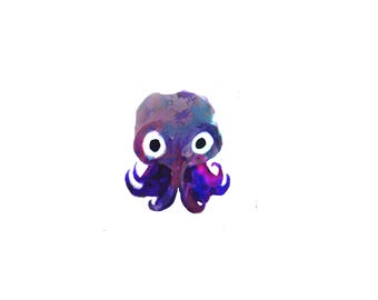 stubby squid art print, cute animal illustration print, ocean decor, purple wall art, canvas wall art,  large square wall art "stubby squid"