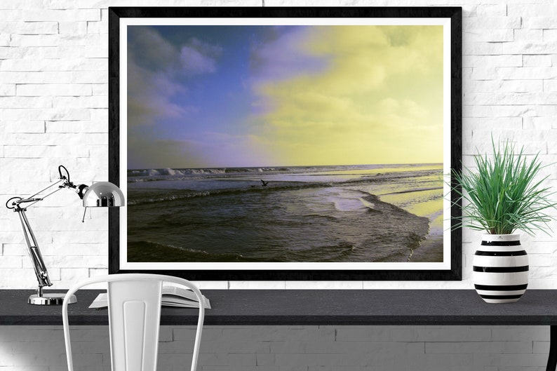 beach photography print, coastal wall art, beach decor, yellow blue large wall art, ocean photography, beach canvas, Newport Beach waves image 3