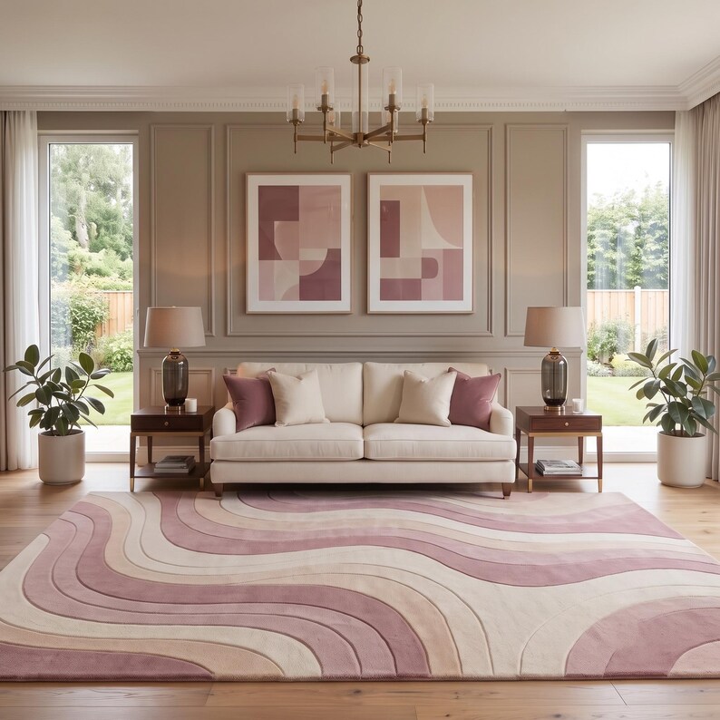 Hand Tufted Wool Rug | Blush Pink Topographic Wavy Modern Dopamine ...