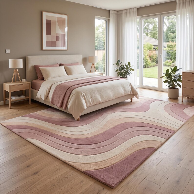 Hand Tufted Wool Rug | Blush Pink Topographic Wavy Modern Dopamine ...