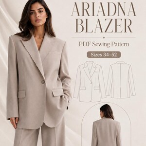 Ariadna Oversized Blazer Sewing Guide PDF, Women's Tailored Jacket, Peak Lapel Lined Blazer, Sizes 34-52, Digital Download