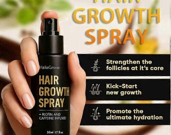 HALOGROW – Hårväxtspray – Tillväxtserum – Med biotin – Koffein – Ricinolja – Aminexil