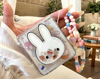 Faltbare Handyhülle mit Hasenmotiv für Samsung Galaxy Z Flip, Perlenband, Ständer (Transparent)