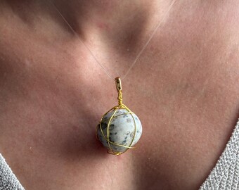 Pendentif jaspe kiwi | pendentif pierre naturelle | bijou douceur | fait main