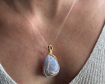 Pendentif aigue-marine | pendentif pierre naturelle | bijou sérénité | idée cadeau Noël fait main