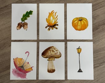 Lot 6 cartes aquarelle automne | aquarelles originales | cadeau artisanal | fait main