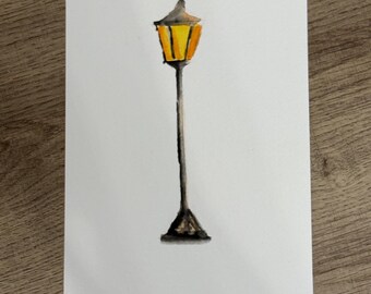 Carte aquarelle lampadaire | aquarelle originale | carte postale peinte main | déco automne