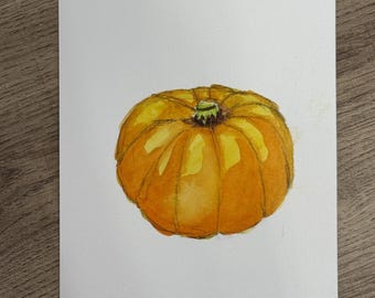 Carte aquarelle citrouille | aquarelle originale | carte postale peinte main | déco automne