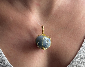 Pendentif aventurine bleue | pendentif pierre naturelle | bijou créativité | fait main