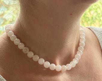 Collier perles quartz rose 10mm | collier pierre naturelle | bijou lithothérapie | fait main