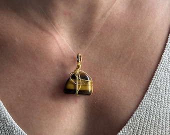 Pendentif oeil de tigre | pendentif pierre naturelle | bijou confiance | idée cadeau Noël fait main