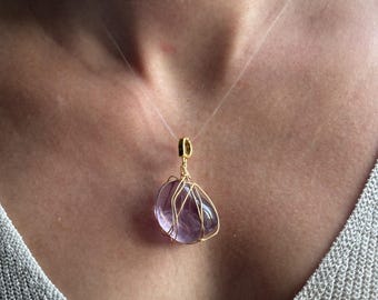 Pendentif améthyste | pendentif pierre naturelle | bijou lithothérapie | idée cadeau Noël fait main