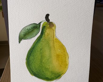 Carte aquarelle poire | aquarelle originale | carte postale peinte main | fait main