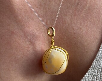 Pendentif calcite jaune | pendentif pierre naturelle | bijou optimisme | fait main