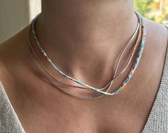 Collier ruban bleu | collier tissu fait main | bijou artisanal | idée cadeau Noël femme