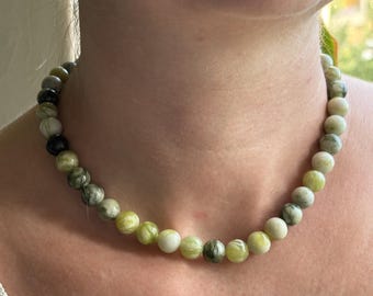 Collier perles jade australien 10mm | collier pierre naturelle | bijou lithothérapie | idée cadeau Noël fait main