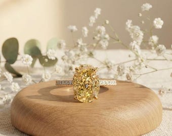 Citrine Halo Ring, Simulated Citrine Diamond Ring, 925 Sterling Silver, 14K Gold Plated Ring, Cushion Cut Statement Ring, Gift for Her