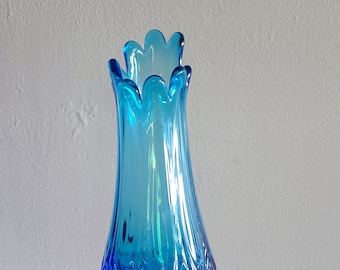 Vintage Blue Swung Vase Moon and Star Blue Swung Vases Kanawha Glass Vase Cobalt Blue Pedestal Vase 60s Blue Swung Vase Funky Shaped Vases