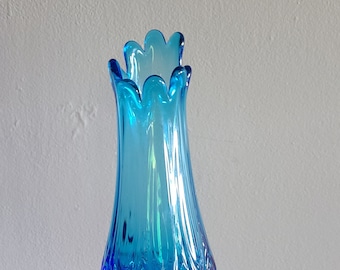 Vintage Blue Swung Vase Moon and Star Blue Swung Vases Kanawha Glass Vase Cobalt Blue Pedestal Vase 60s Blue Swung Vase Funky Shaped Vases