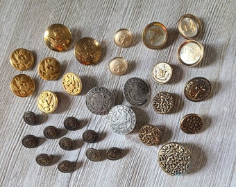 Vintage Military Buttons Lot of Older Military Buttons Waterbury Button Co. Buttons 1950s Military Buttons
