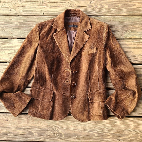 Vintage Suede Leather Jacket 1980's Valerie Steven's Suede Coat 90s Brown Suede Leather Button Up Jacket Women's Brown Leather Jacket