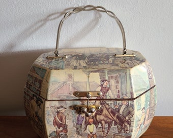 Vintage Wooden Purse 1970's Octagon Purse Colonial Inspired Wooden Decoupage Purse Vintage Unique Purses 70s Wood Purse Victorian Purse