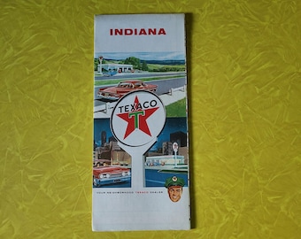 Vintage Indiana Map 1960's Texaco Travel Map Folded Paper Map of