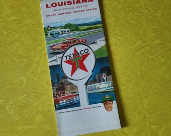 Vintage Louisiana Map 1960's Texaco Travel Map Folded Paper Map of Louisiana South Central United States Maps State of Alabama Map Travel