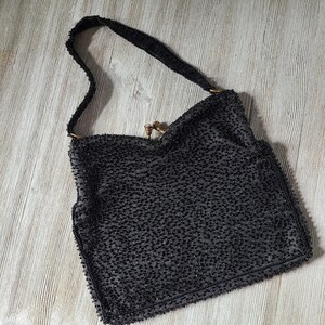 1950s/1960s Black Velvet Beaded Wristlet Bag | TPR Made In England