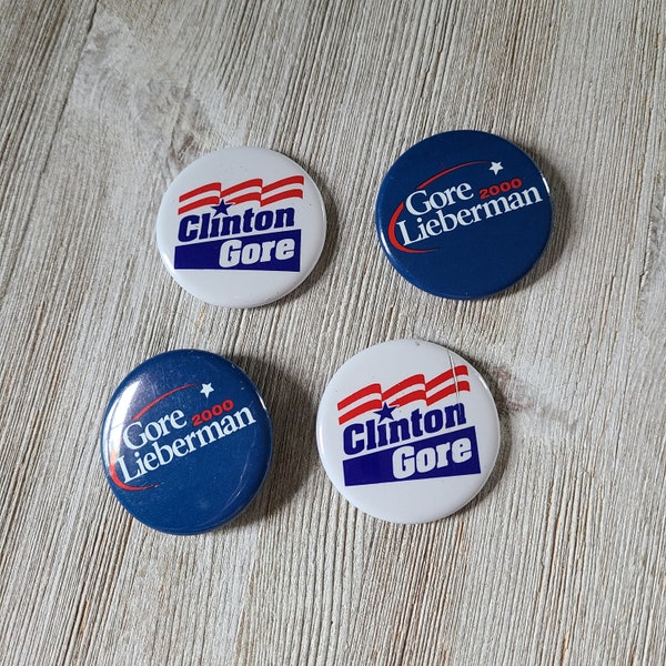 Vintage President Clinton Campaign Buttons 1990s Clinton-Gore Political Pins Vtg Democratic President Pin Back Buttons 2000 Gore-Lieberman
