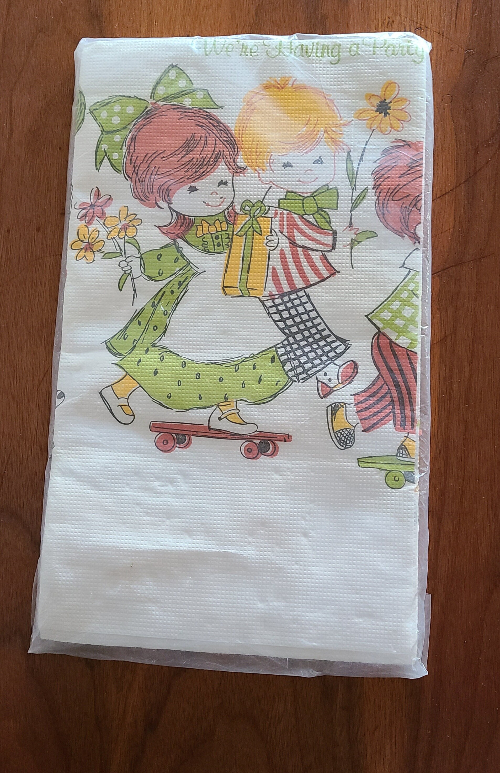 Vintage Paper Tablecloth 70s Party Tablecloth Tuttle Press Paper Tablecloth Cute Kids Tablecloth with Boy and Girl
