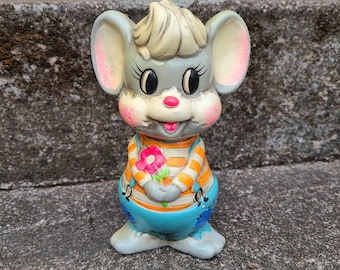 Vintage Mouse Bank 1960s Holland Mold Chalkware Mouse Coin Bank